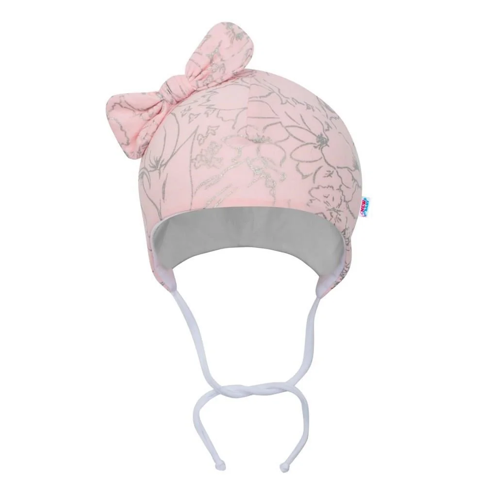 New Baby Kojenecká bavlněná čepička s mašličkou NUNU růžová, vel. 74 (6-9m)