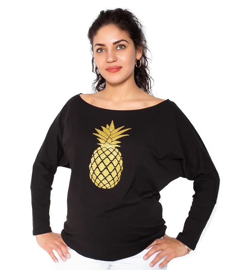 bemaamaa Těhotenská mikina, triko Ananas - černé - M