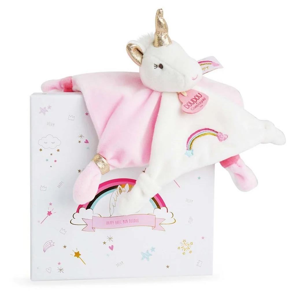 Doudou et Compagnie Paris Dárková sada - plyšový muchláček jednorožec růžový 20 cm