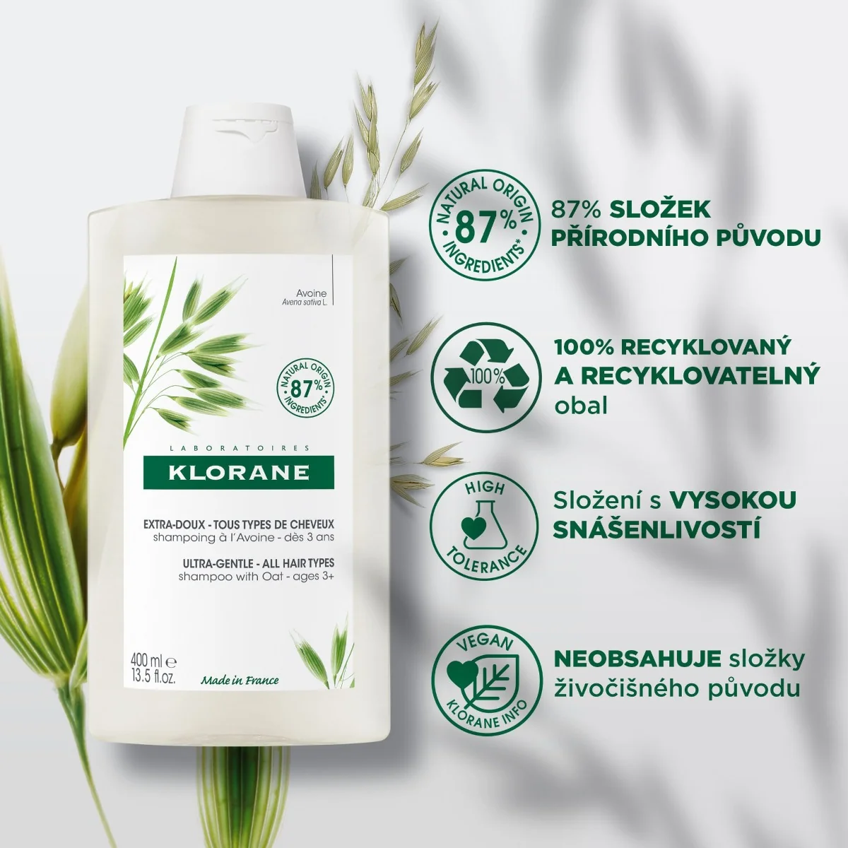 KLORANE Šampon s ovesným mlékem 400 ml
