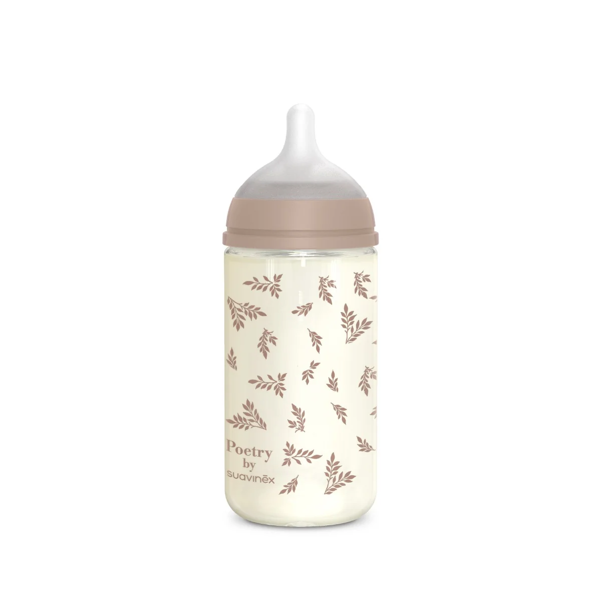 Suavinex Poetry Skleněná láhev fyziologická SX Pro 3m+ MF 240 ml 1 ks krémová