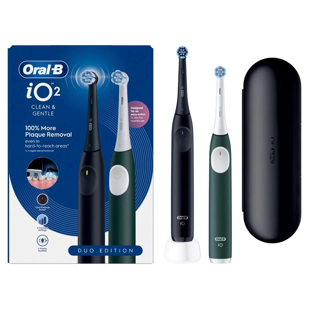 Oral-B iO 2 Duo + cestovní pouzdro elektrické zubní kartáčky černý + lesní zelená