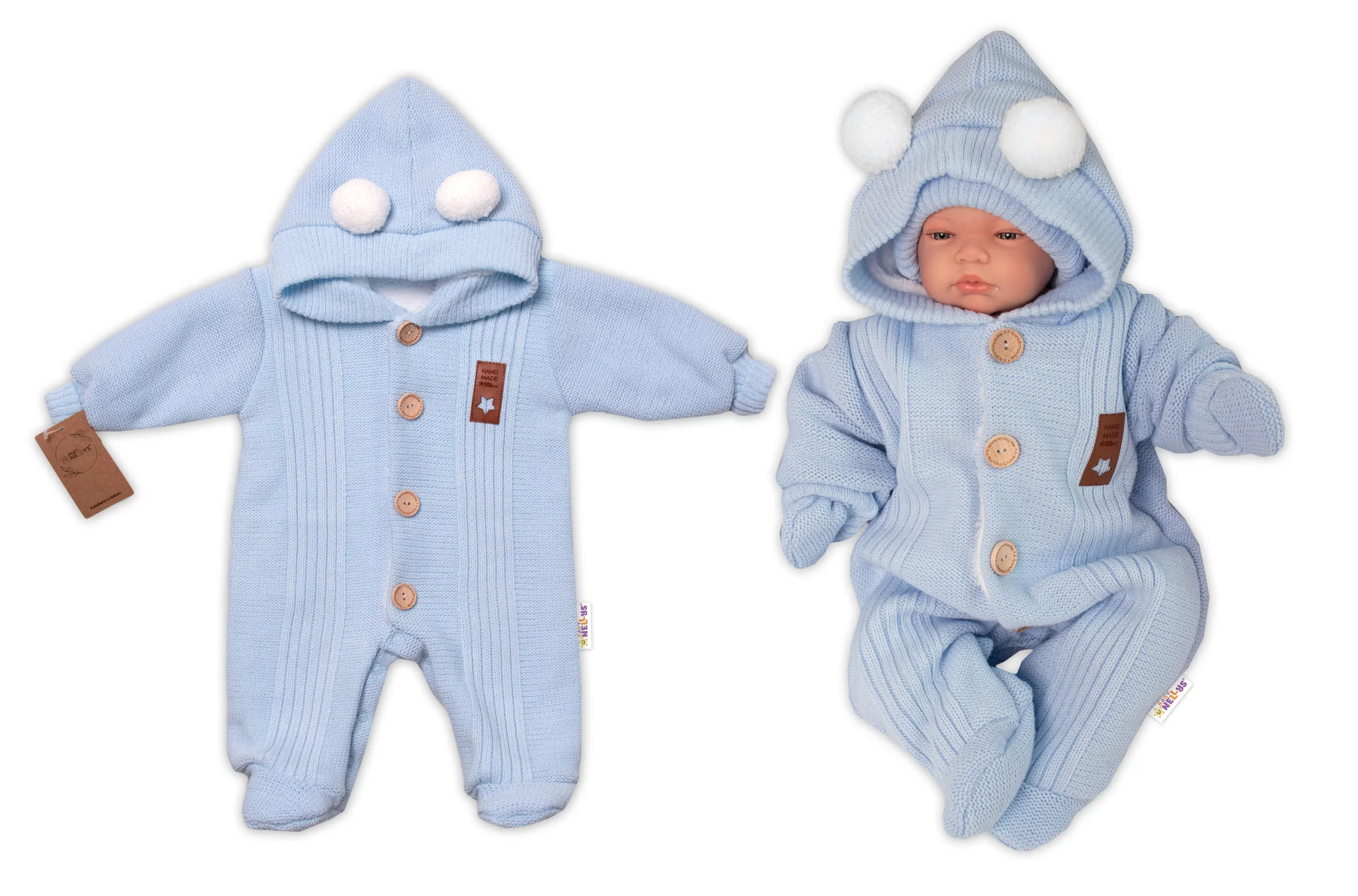 Baby Nellys Pletená kombinéza/overal LUX STAR s kožíškem - dvouvrstvá, sv. modrá, vel. 68 vel.  68