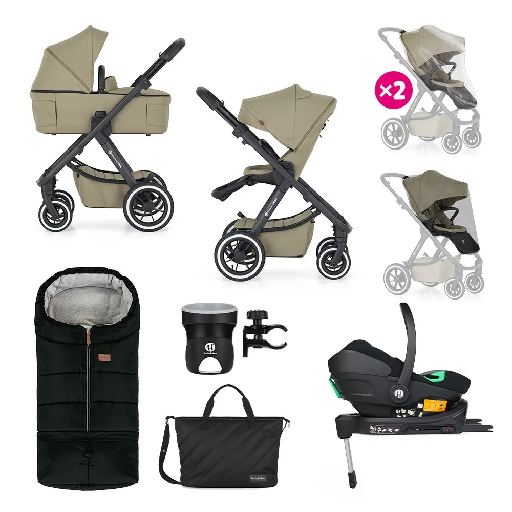 Petite&Mars Kočárek kombinovaný ICON 2v1 Mossy Green XXL AIR + Core Pro i-Size Black + Báze