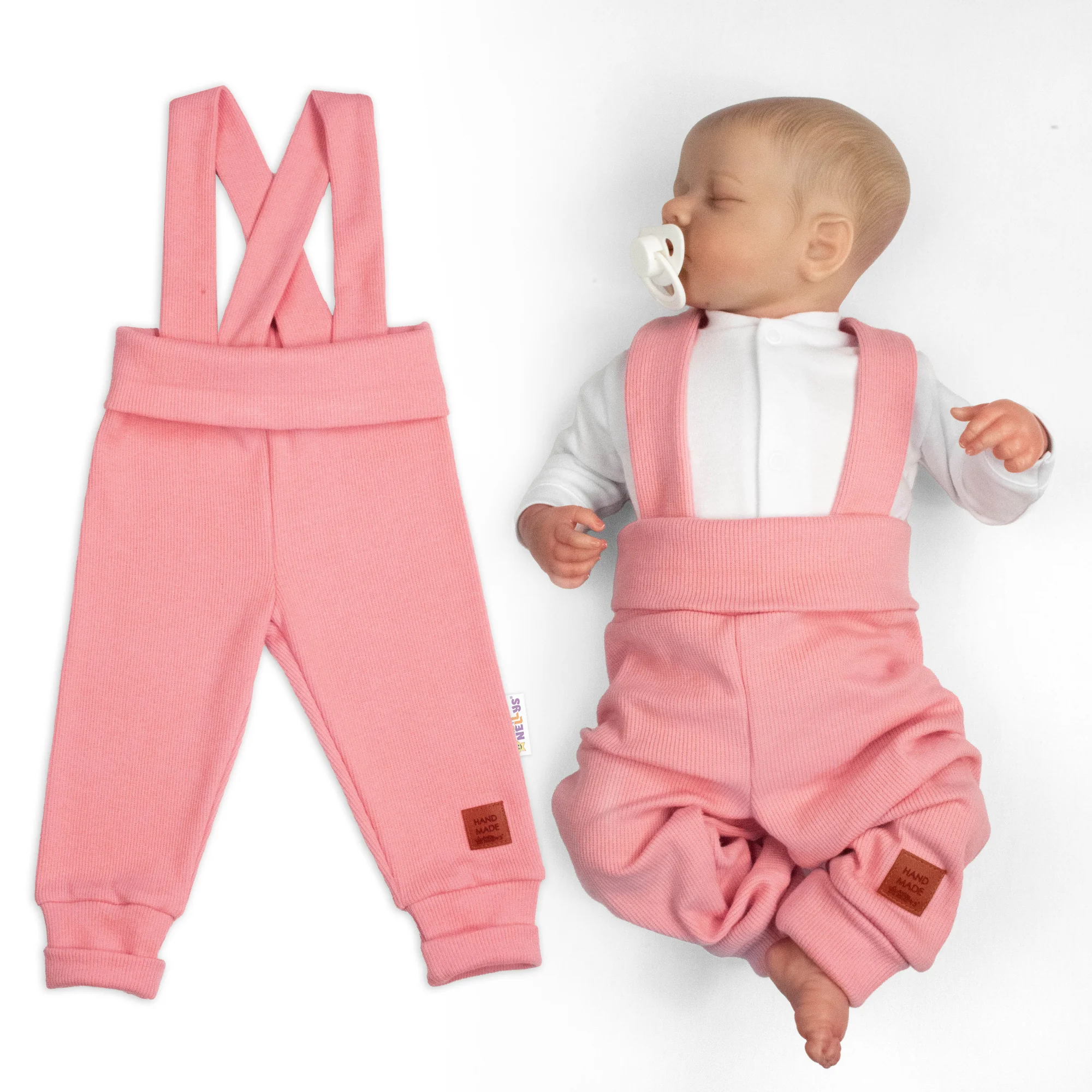 Baby Nellys Rostoucí legíny se šlemi, žebrované s širokým pásem - meruňkové, 80/86
