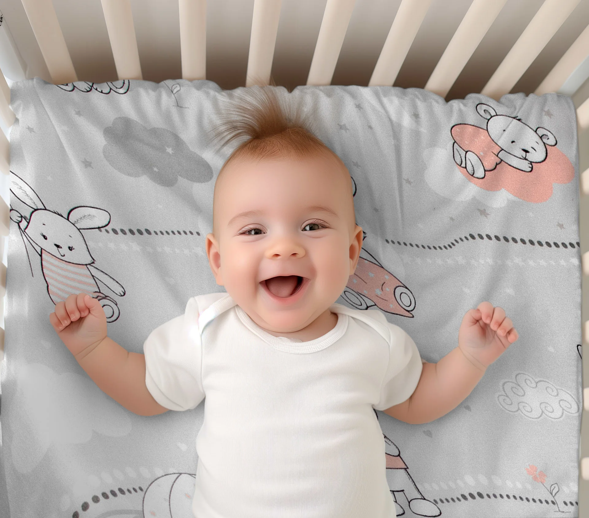 Baby Nellys Prostěradlo do postýlky 140x70cm, bavlna Premium, Good night Animals GIRL, šedé