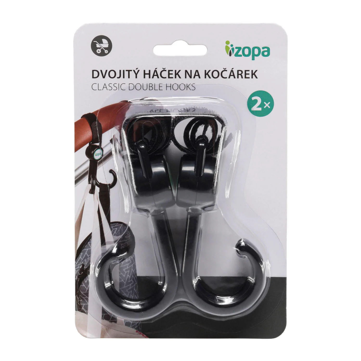 Zopa Dvojitý háček na kočárek 2 ks, Black