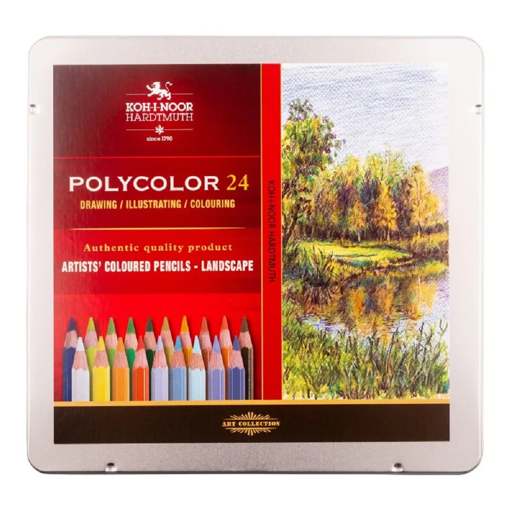 KOH-I-NOOR POLYCOLOR 3824/24 - umělecké pastelky krajina v plechovém pouzdře - 24 ks