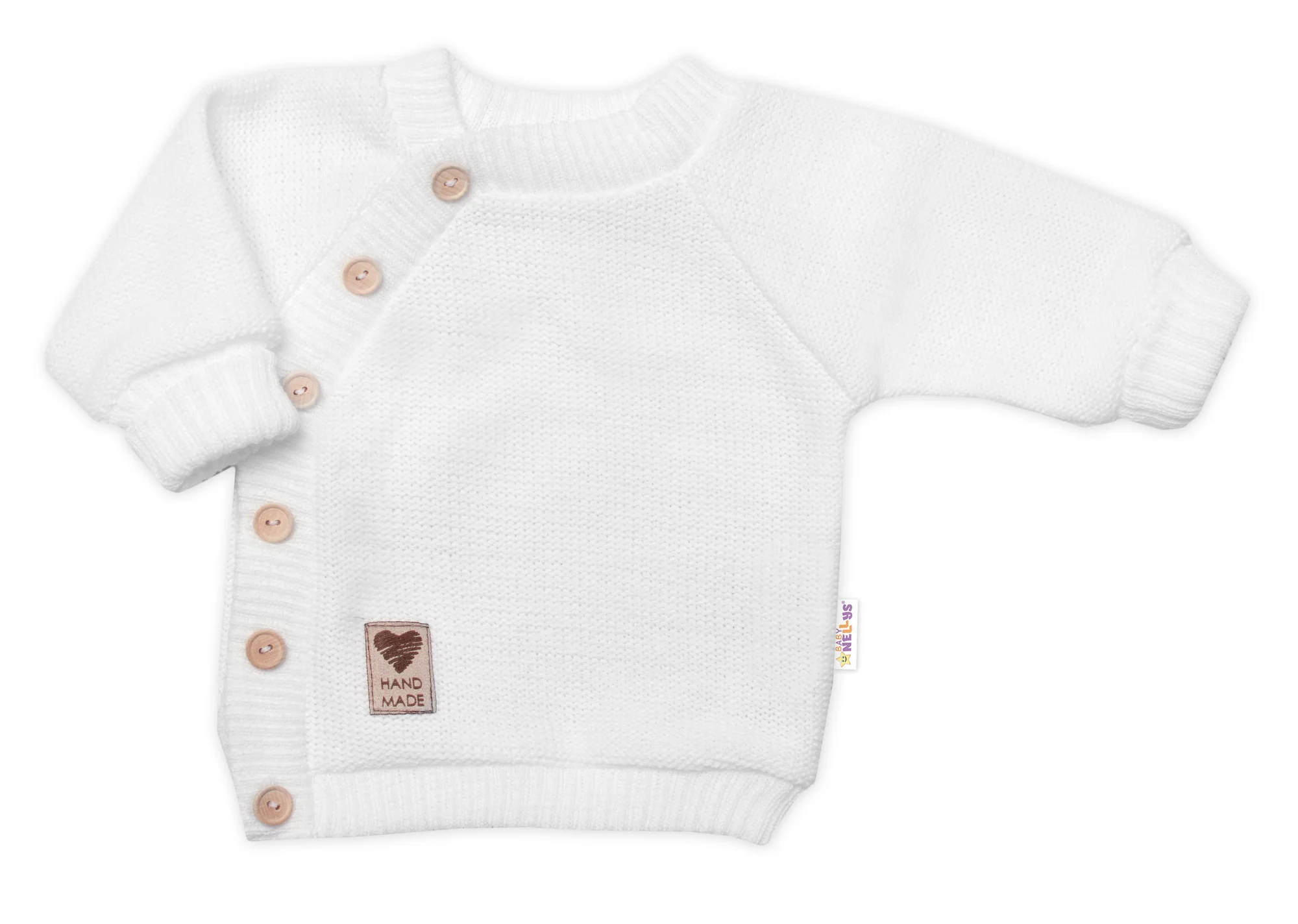 Baby Nellys Pletený svetřík s knoflíčky, zap. bokem, Hand Made, bíly,80/86