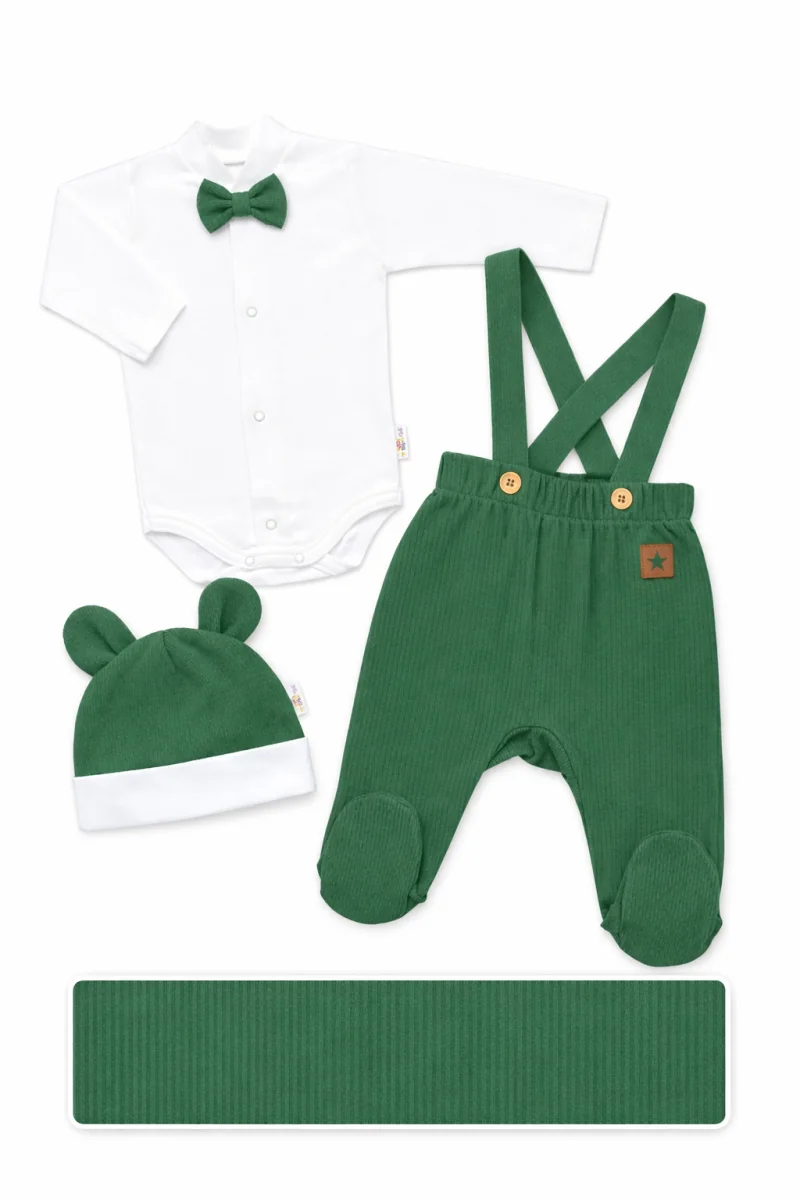 Baby Nellys Bavlněná souprava Gentleman 3D, body, polodupačky, čepička, tm. zelená, vel. 68