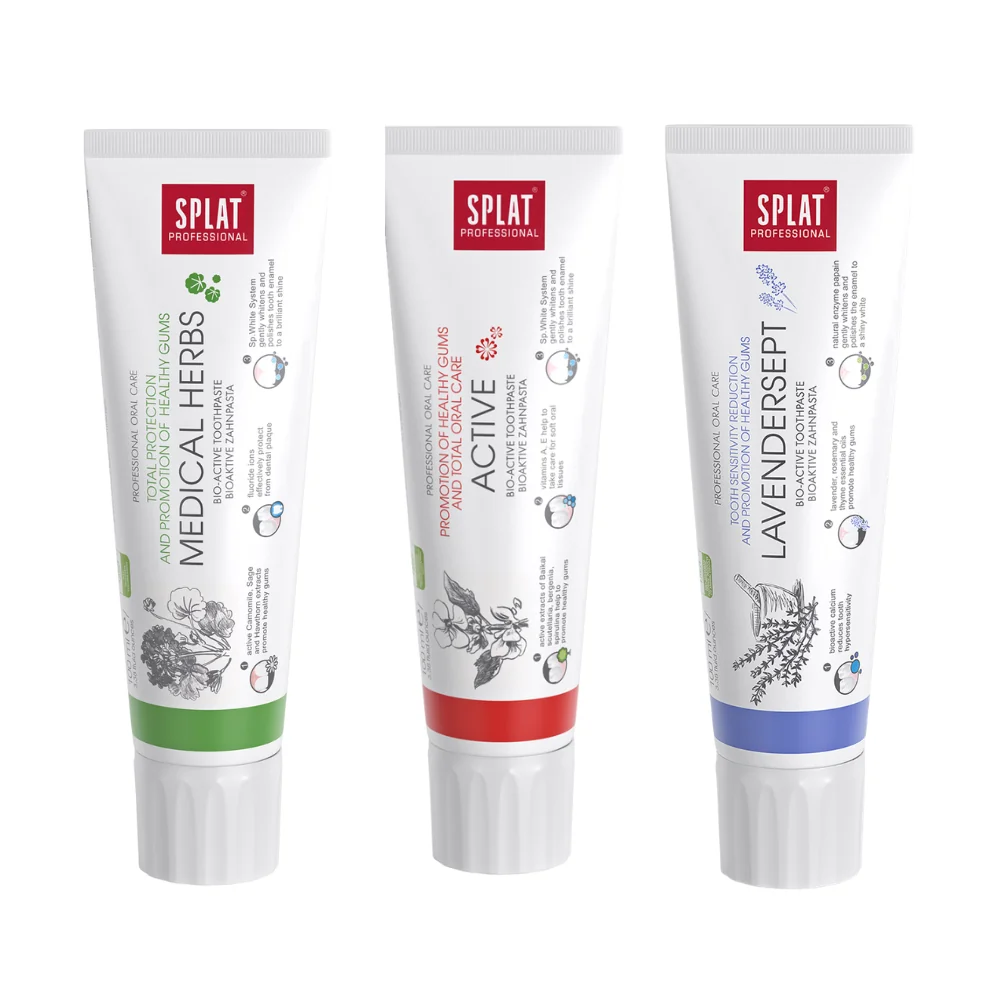SPLAT Trio sada Professional Medical Herbs, Active, Lavendersept zubní pasty 3x100 ml