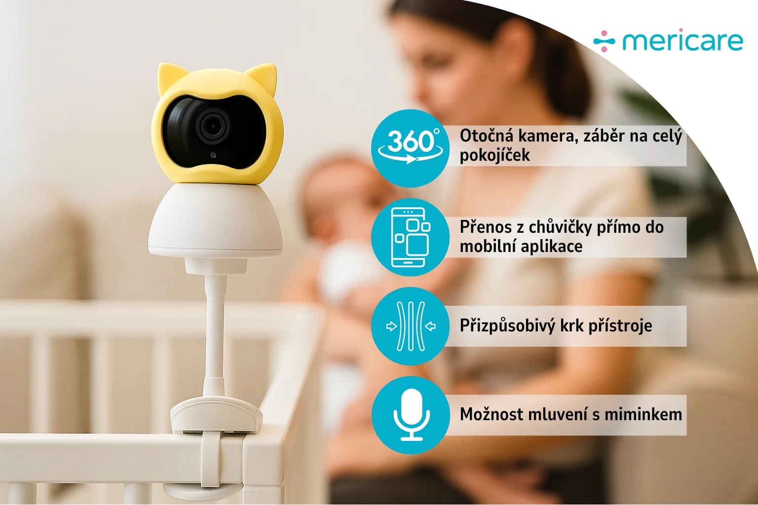 Mericare Q2BM chytrá chůvička s otočnou kamerou a nočním viděním