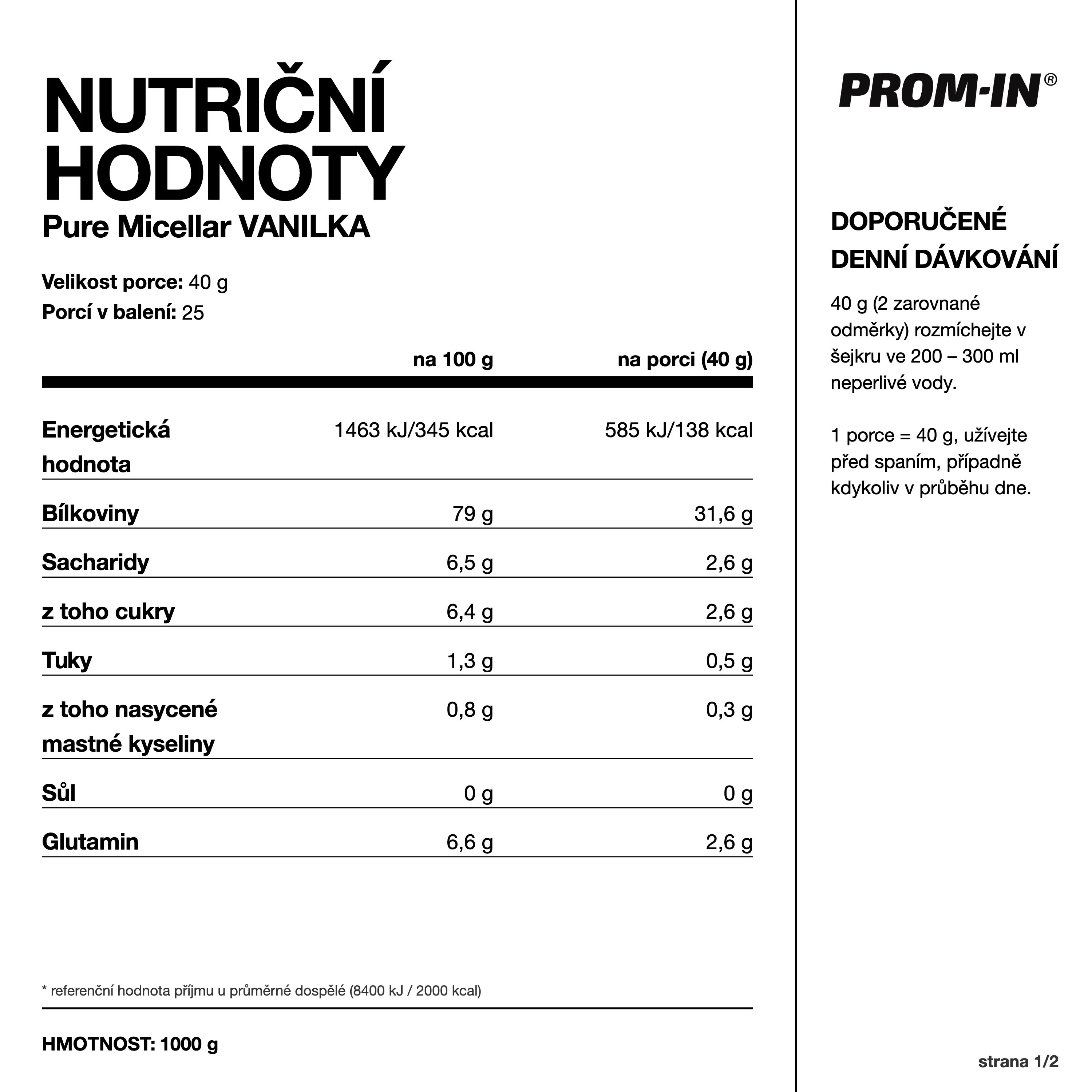 PROM-IN Pure Micellar Vanilka 1000 g