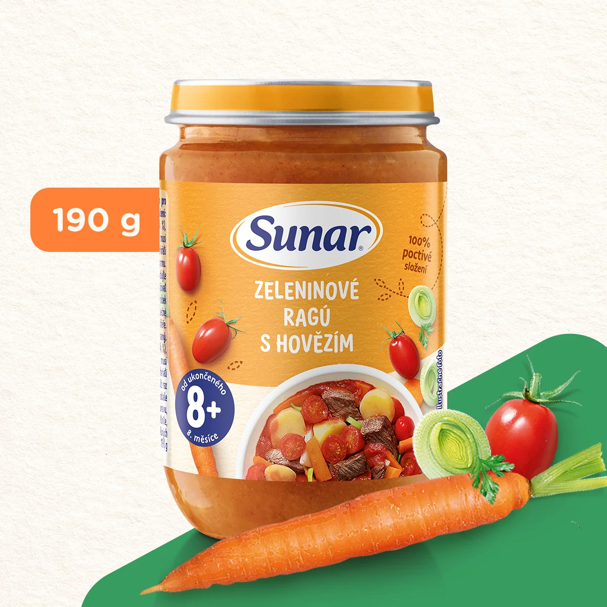 Sunar Příkrm Zeleninové ragú s hovězím 8m+ 190 g