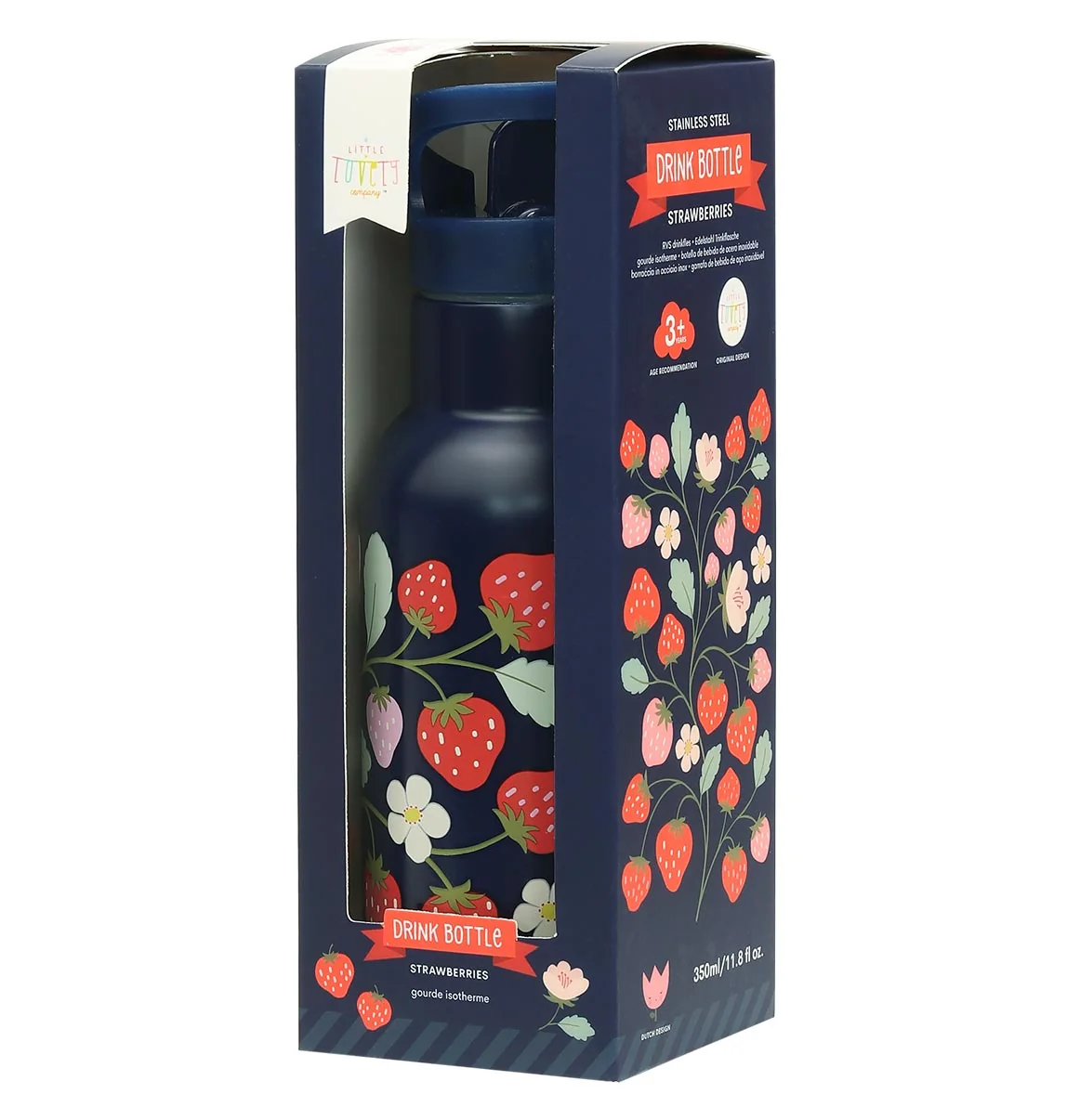 A Little Lovely Company nerezová lahev na pití, 350 ml  - jahody