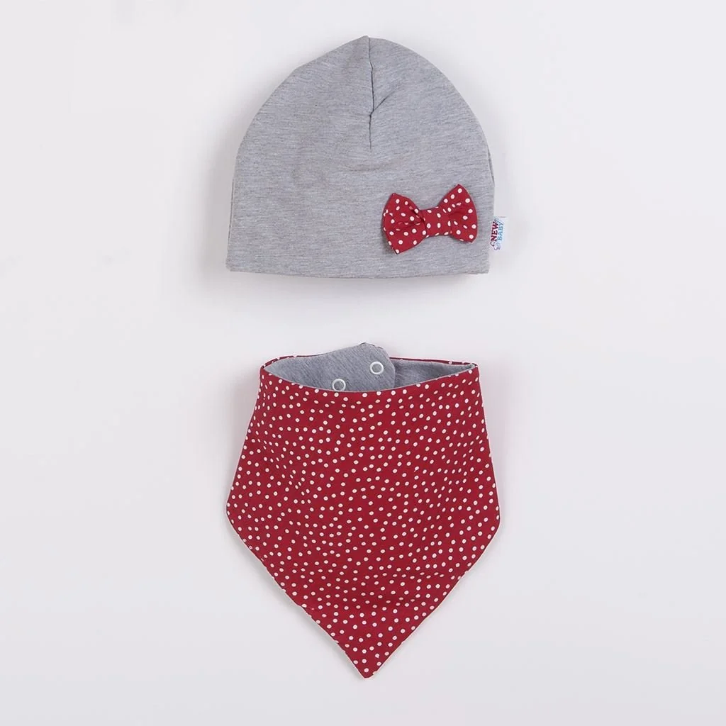 New Baby Kojenecká čepička s šátkem na krk Missy šedo-červená, vel. 74 (6-9m)