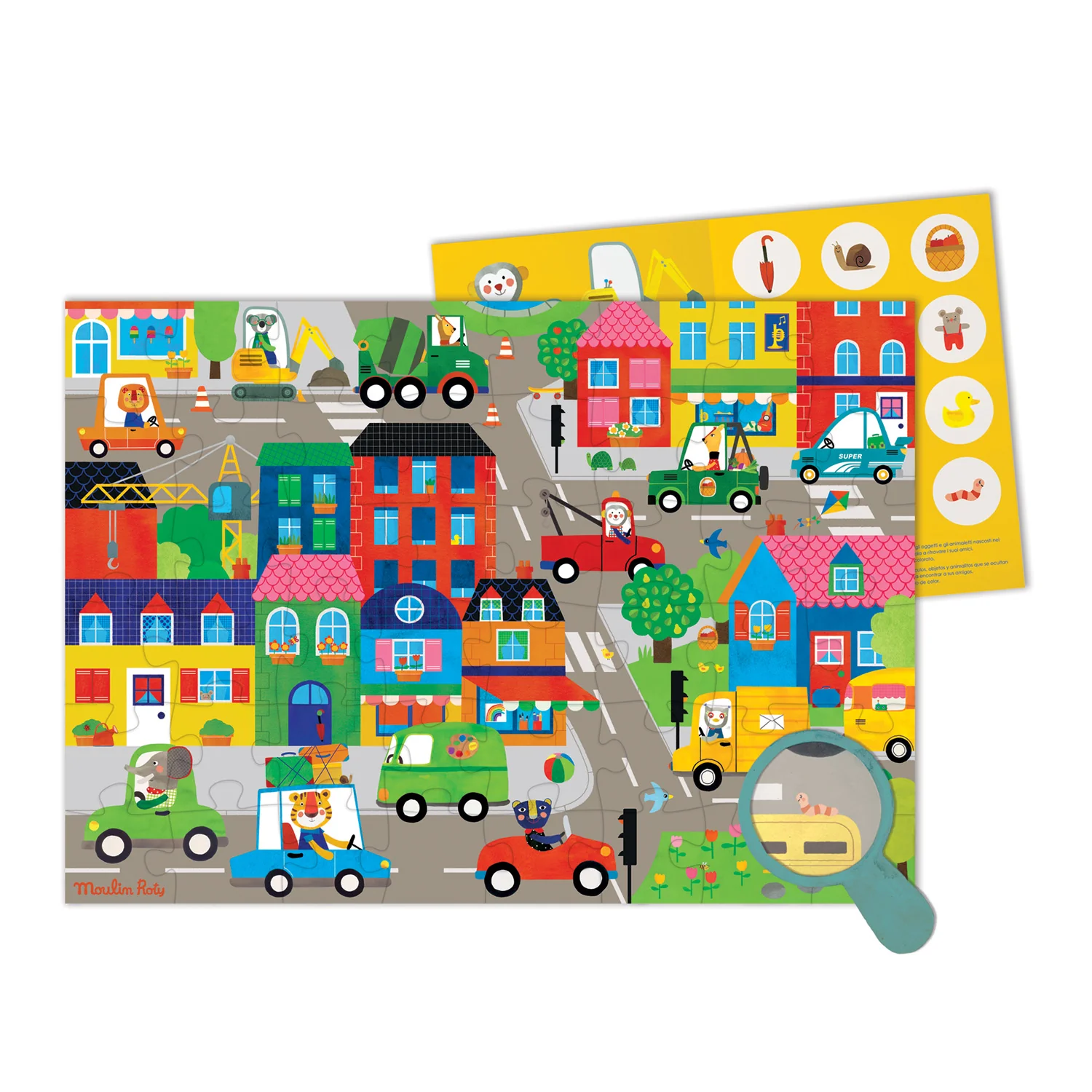 Moulin Roty Puzzle s lupou Ve městě - 48 pcs