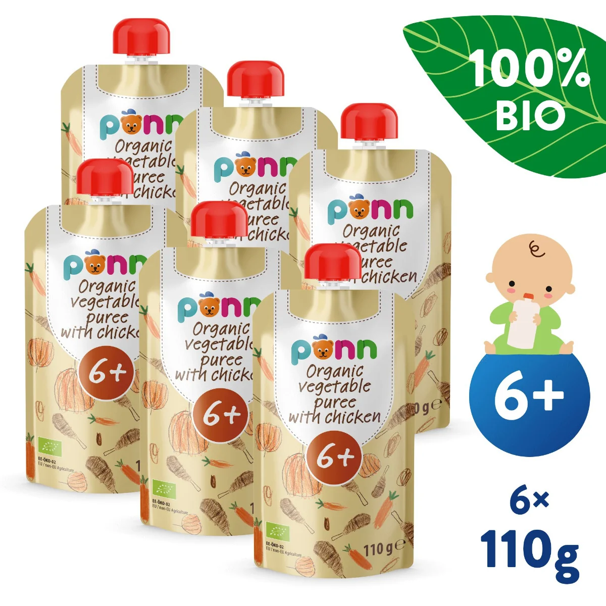 SALVEST Põnn BIO Kuřátko se zeleninovým pyré 6x110 g