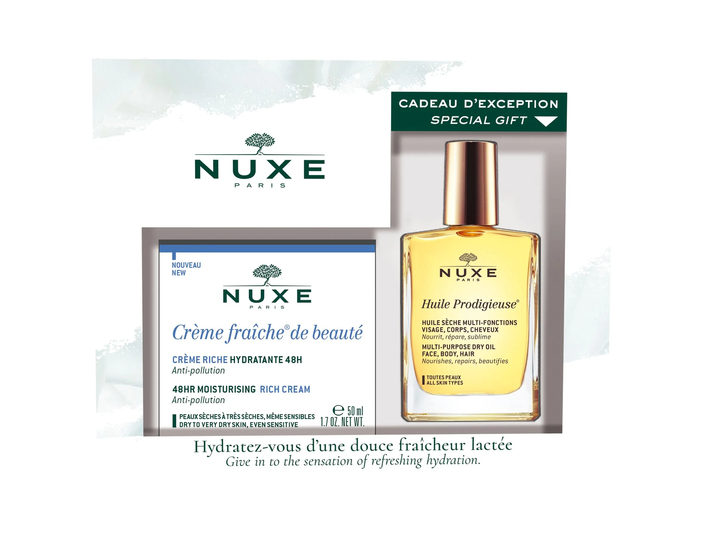 Nuxe Crème Fraîche de Beauté Rich Set Denní krém pro suchou pleť 50 ml + Zázračný olej 30 ml