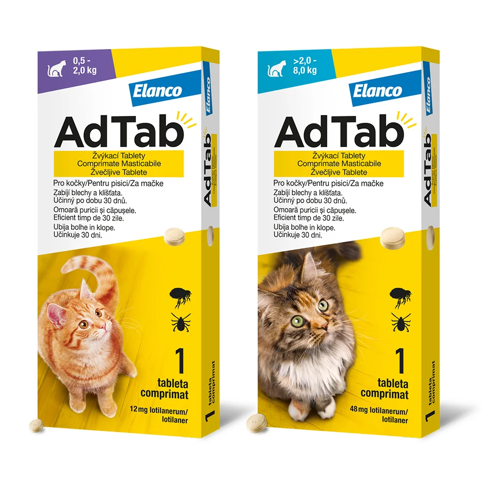 AdTab Žvýkací tablety pro kočky 0,5-2 kg 12 mg 1 tableta