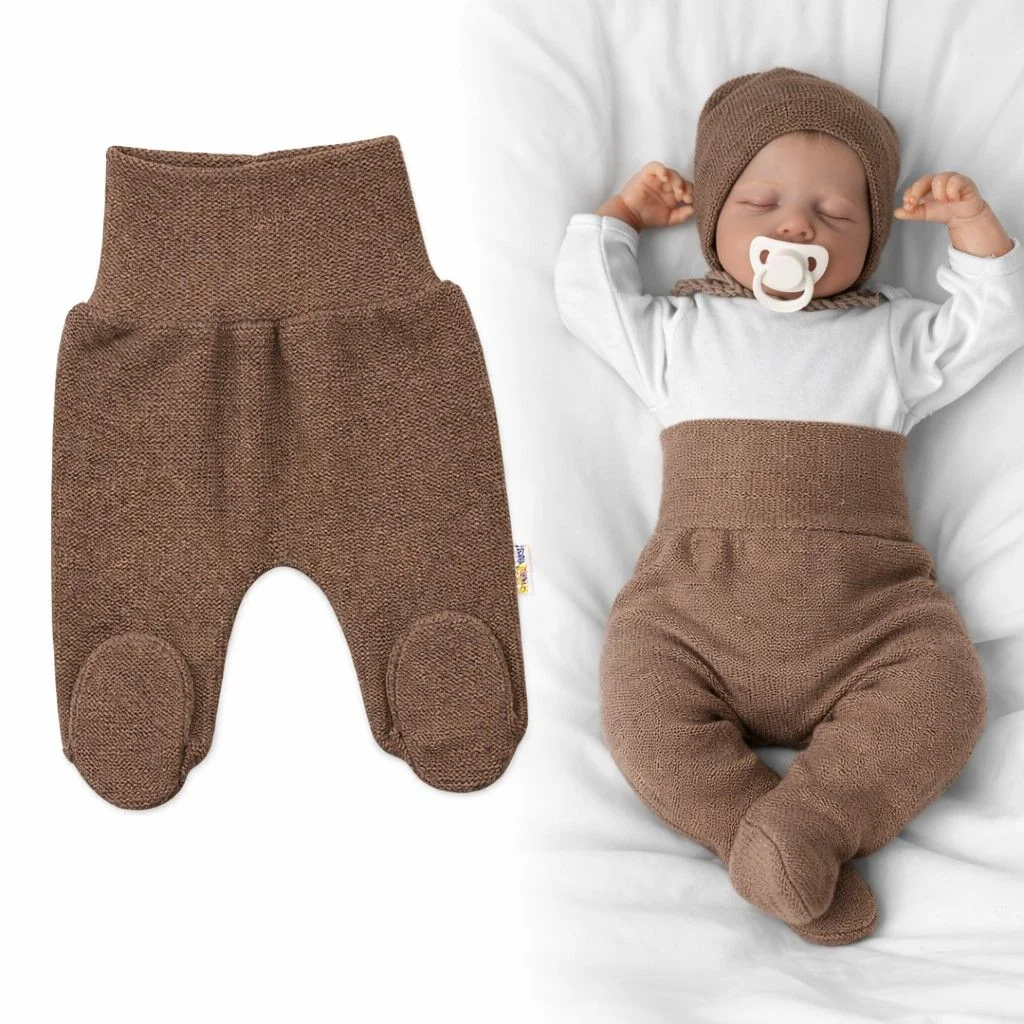 Baby Nellys Pletené kojenecké polodupačky Hand Made, Baby Nellys, hnědé, vel.56