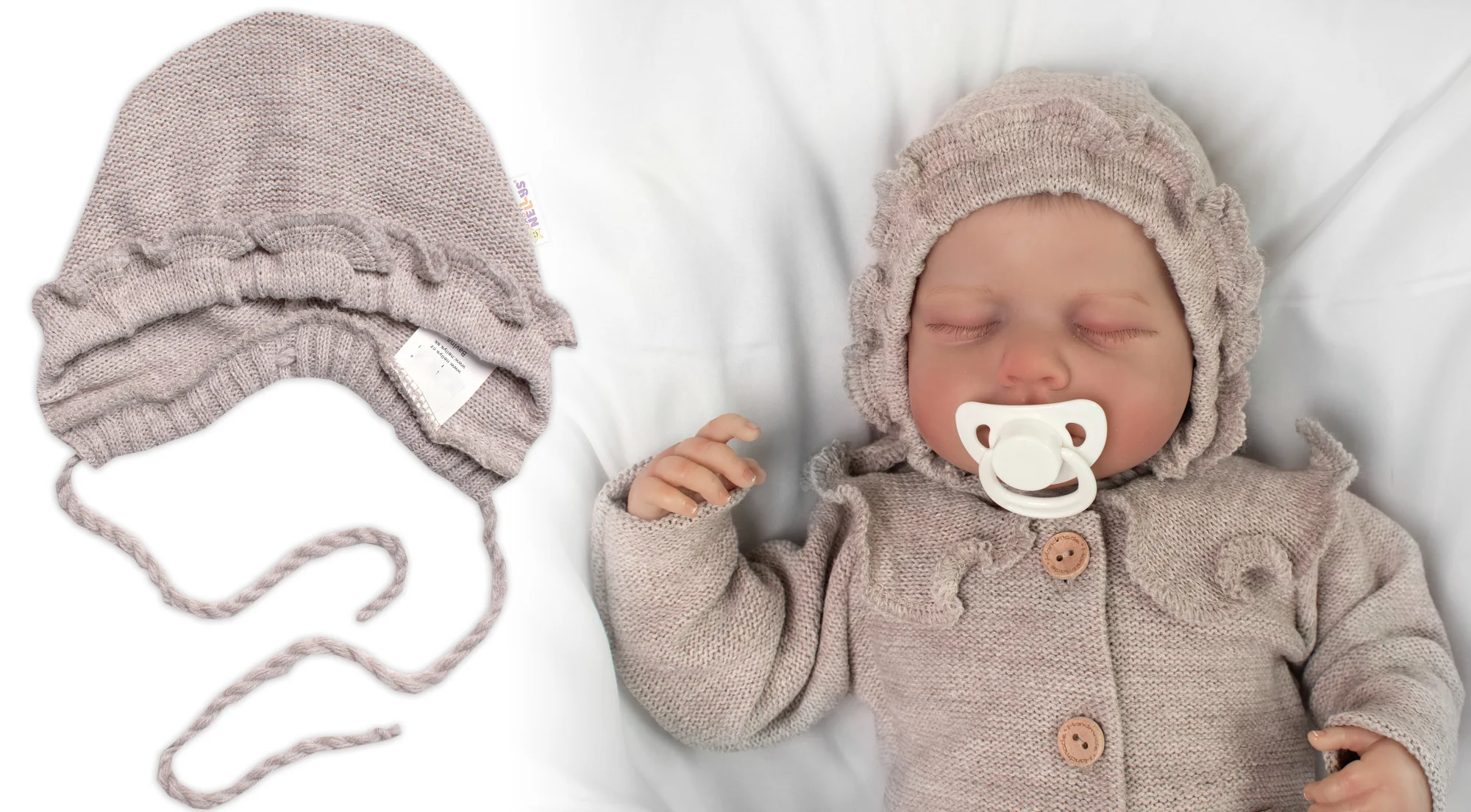 Baby Nellys Pletená čepička bonetka Girl, béžová