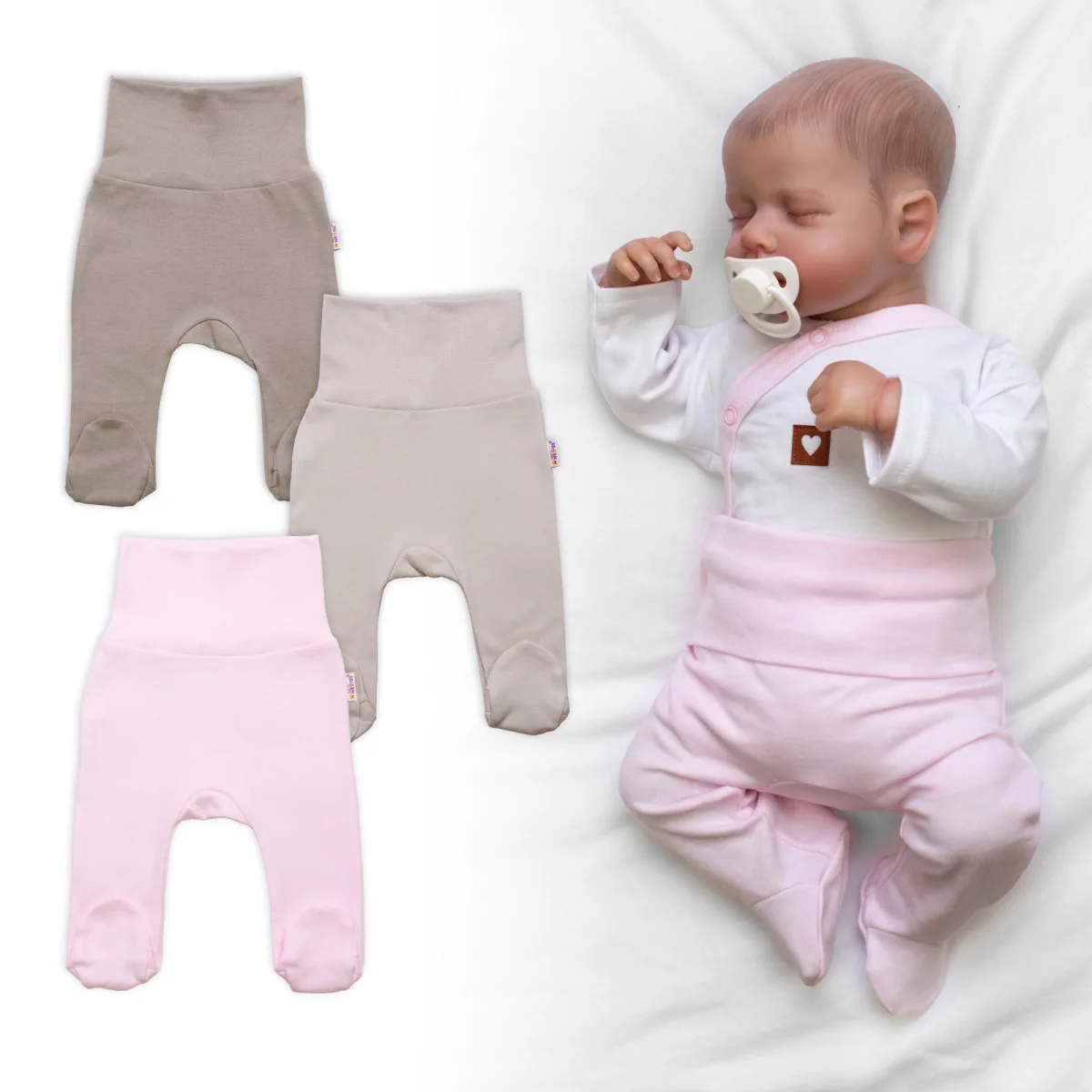 Baby Nellys Rostoucí výhodná sada, 3x polodupačky Nature - růžová/béžová/taupe