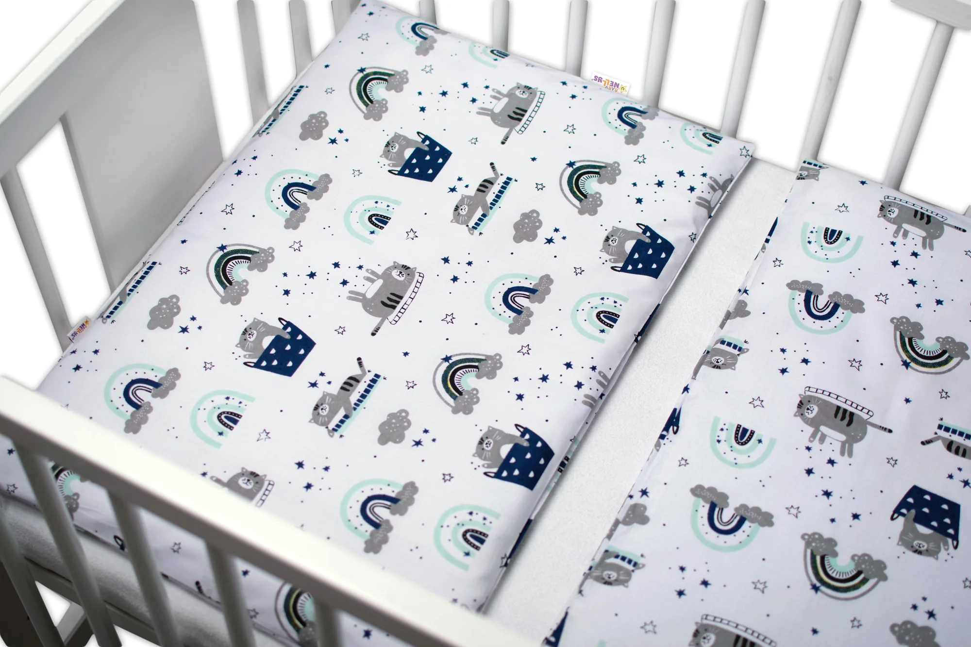 Baby Nellys 3D sada, mantinel s povlečením Kočičky - granátová/bílá