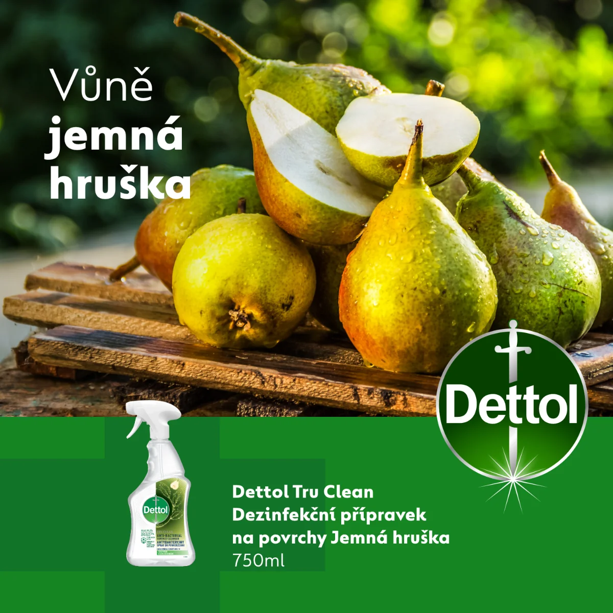 Dettol TRU CLEAN Desinfekční sprej na povrchy 750 ml jemná hruška