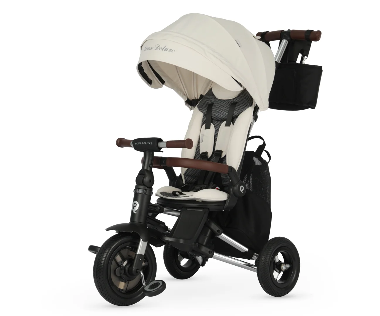 Milly Mally Skládací tříkolka NOVA DELUXE 360° s otočným sedadlem a vodicí rukojetí - béžová