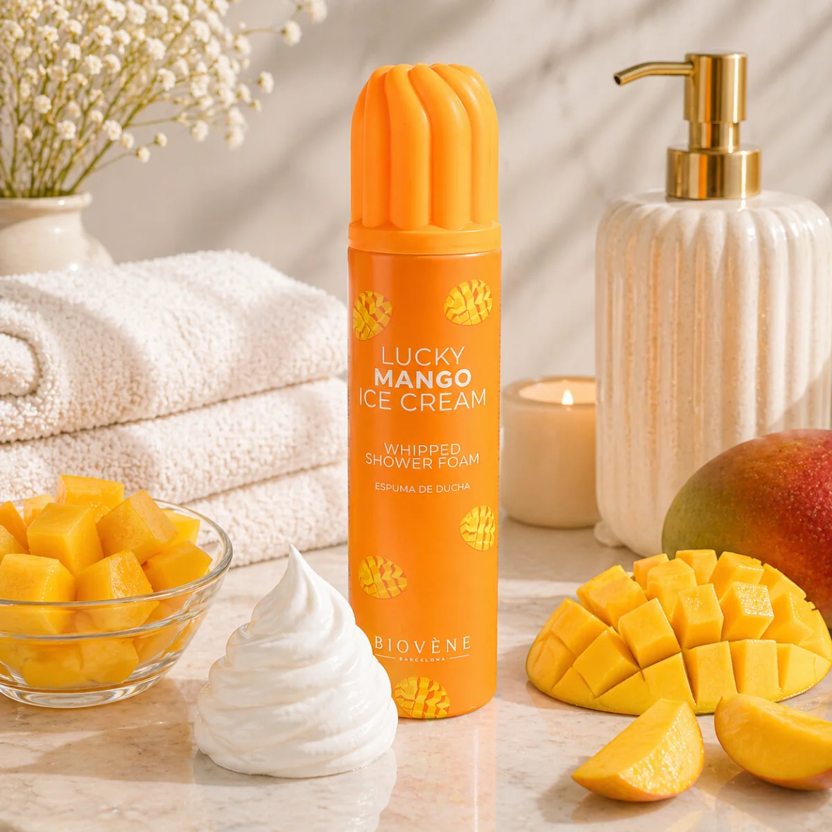 BIOVÉNE Šlehačková sprchová pěna Lucky Mango Ice Cream 250 ml