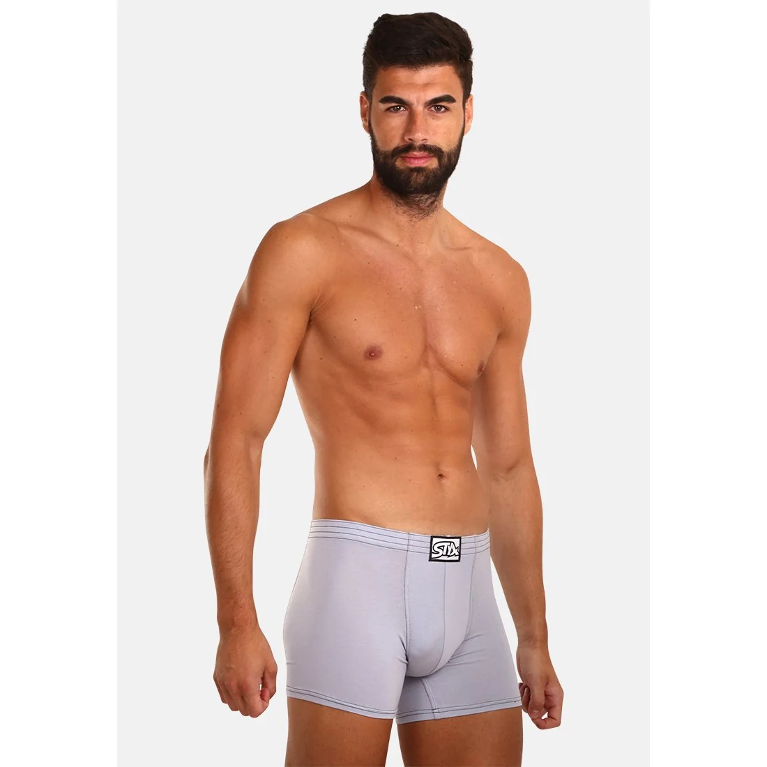 Styx Pánské boxerky long klasická guma světle šedé (F1067) XXL