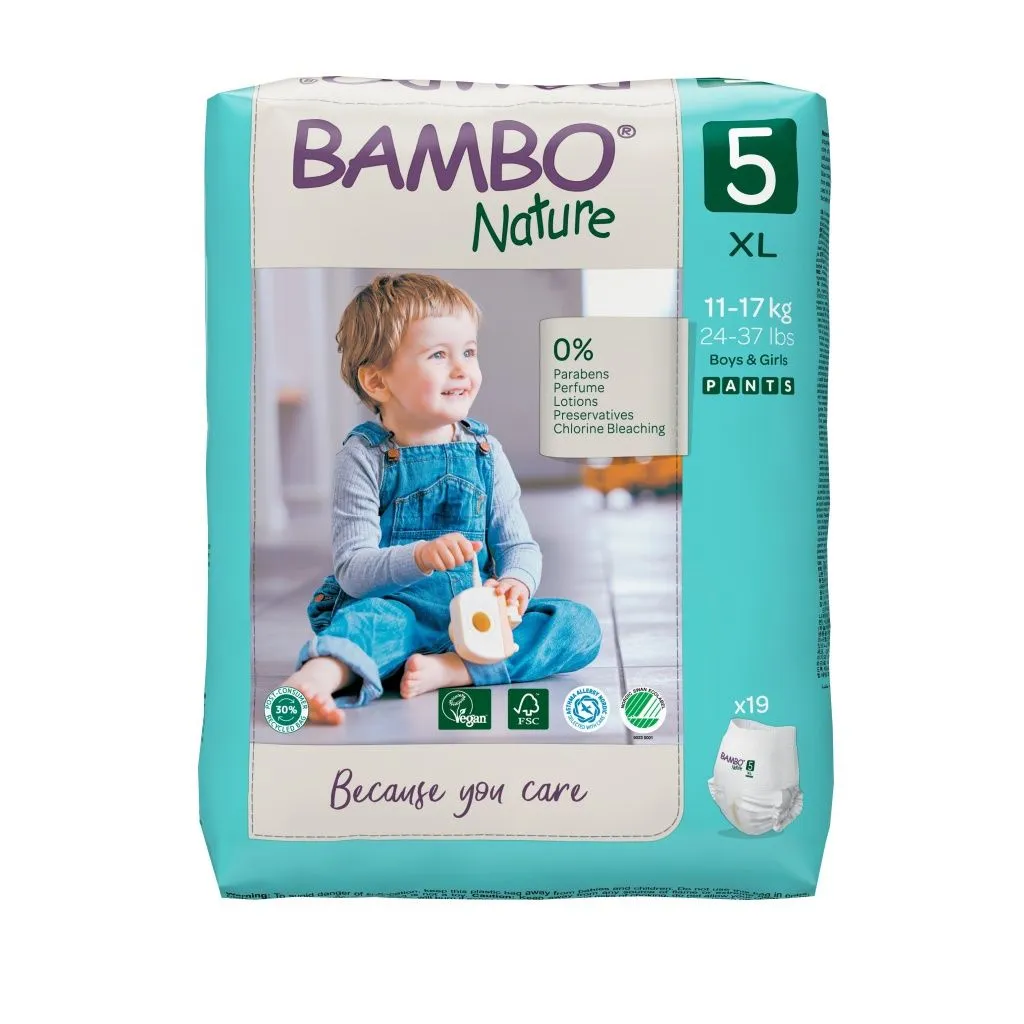 Bambo Nature Pants 5 XL 11-17 kg dětské natahovací plenkové kalhotky 19 ks