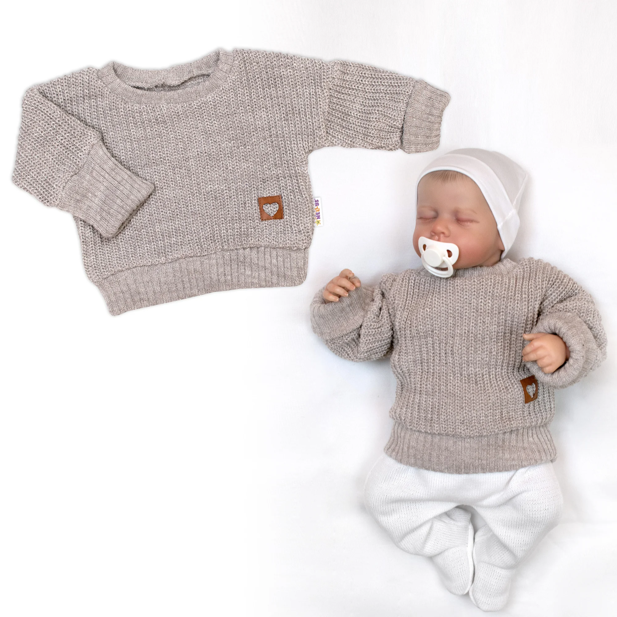 Baby Nellys Rostoucí oversize pletený svetřík pro miminko, béžový, vel. 80/86 vel. 80/86