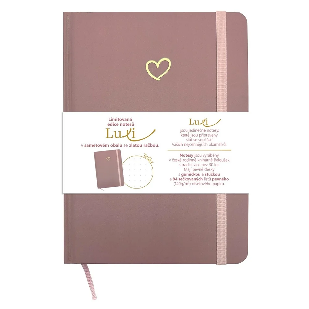 Baloušek Luxi - notes lamino A5, tečkovaný, starorůžový