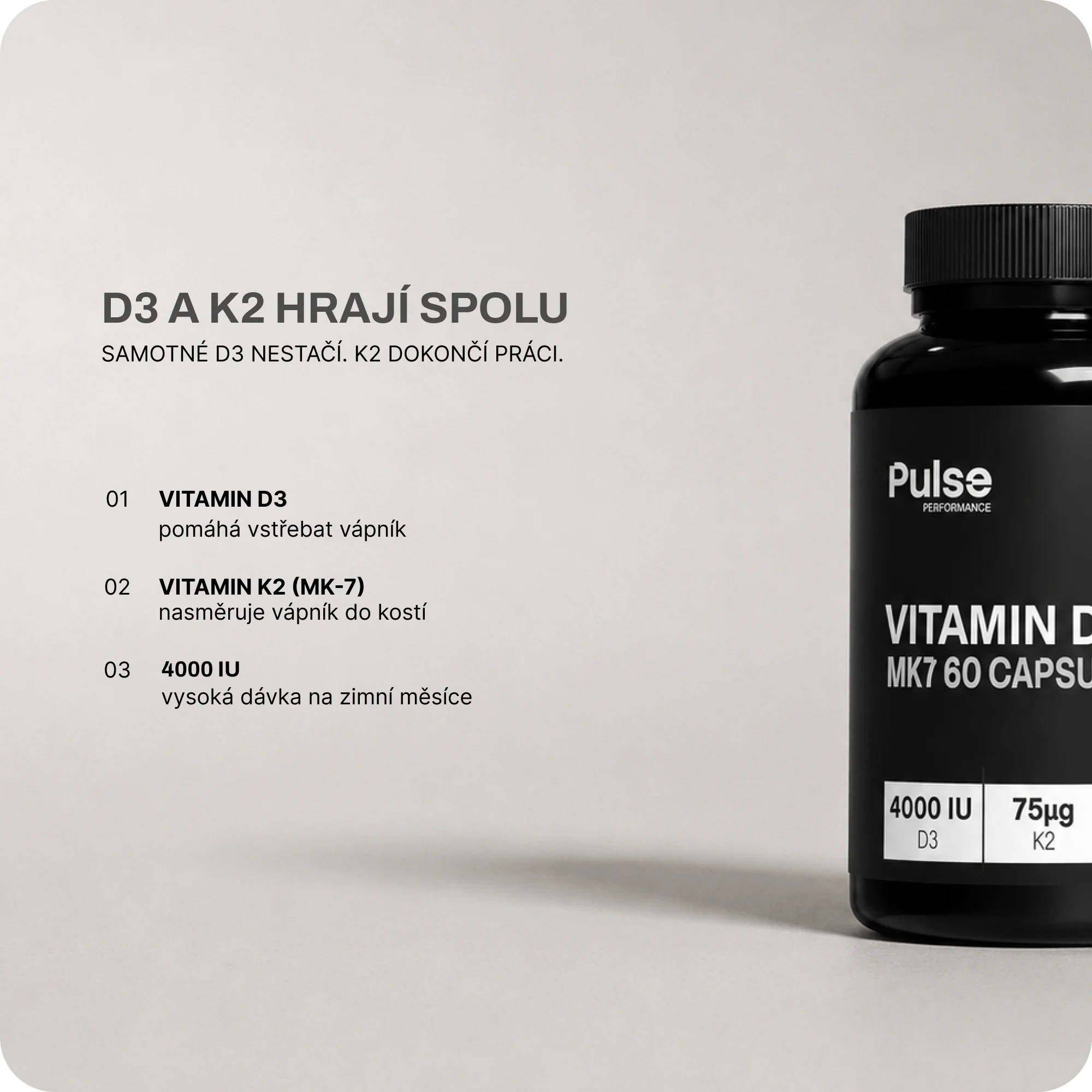 Pulse Performance Vitamin D3+K2 60 kapslí