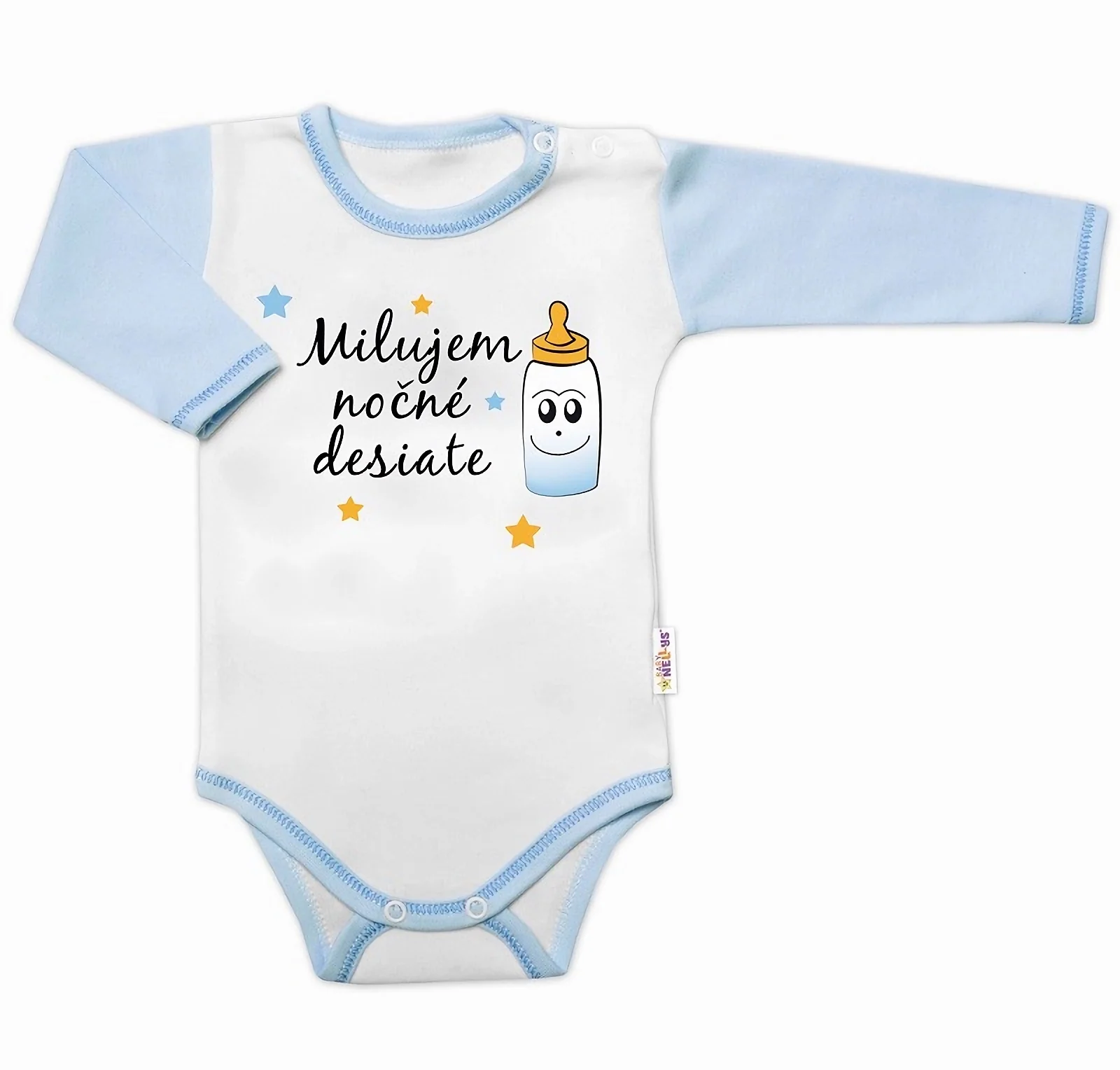 Baby Nellys Body dl. rukáv s vtip. textem  Milujem nočné desiate vel.  68, kluk