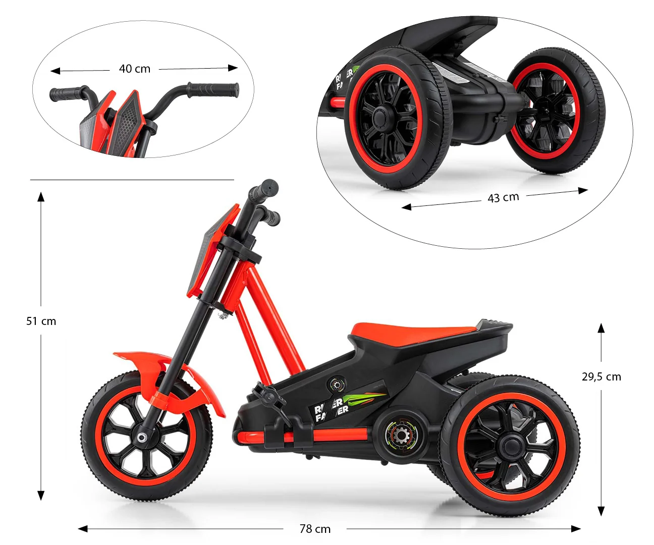 Milly Mally Dětská motokára RIDER – šlapací gokart, 3+, nosnost 30 kg - červená