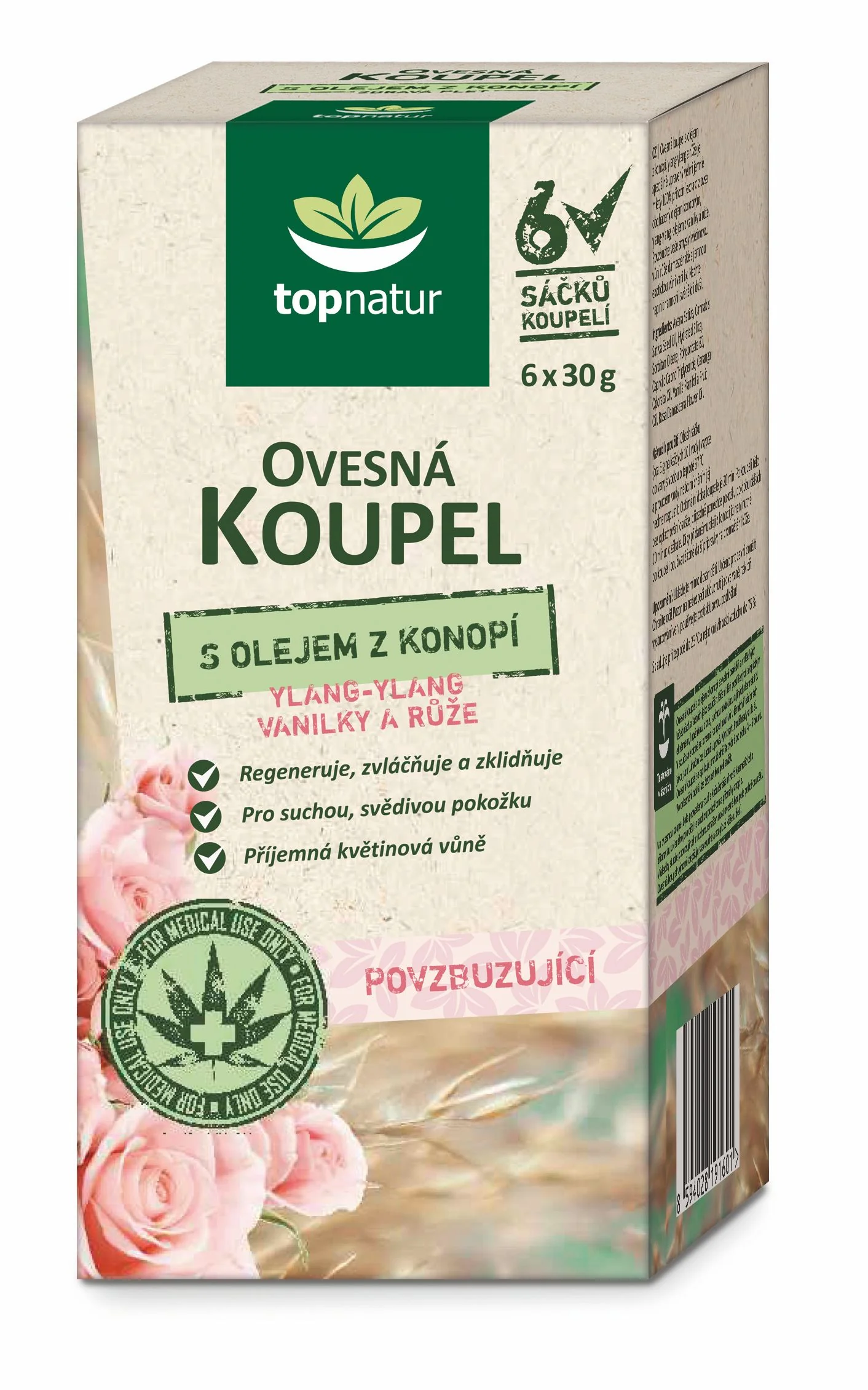 Topnatur Ovesná koupel s olejem z konopí, ylang-ylang a růže 6x30 g