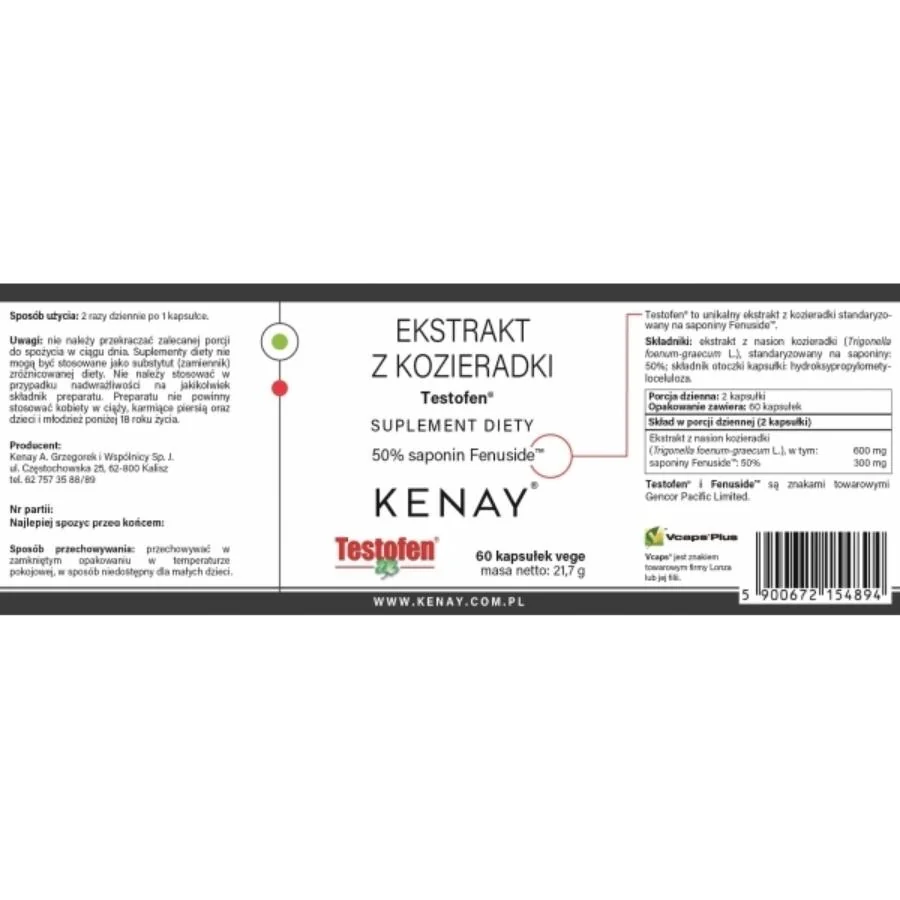 Kenay Extrakt z pískavice Testofen 600 mg 60 kapslí