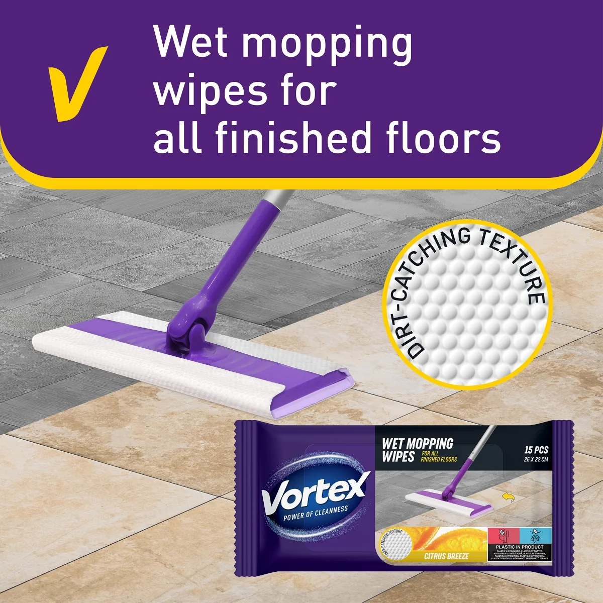 Vortex Náhradní vlhčené ubrousky na mop Citrus 15 ks