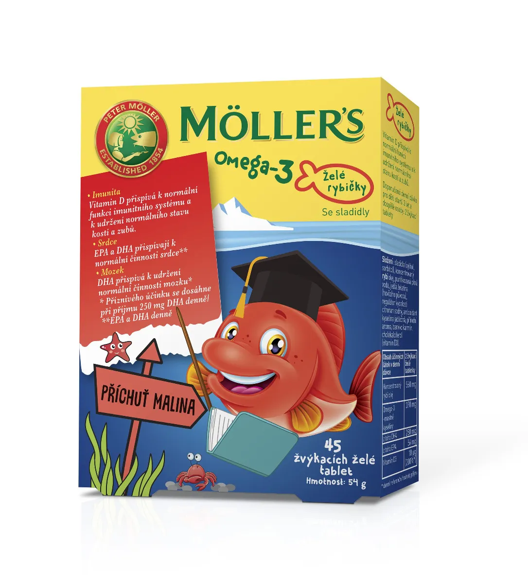 Mollers Omega 3 Želé rybičky malinová příchuť 45 ks