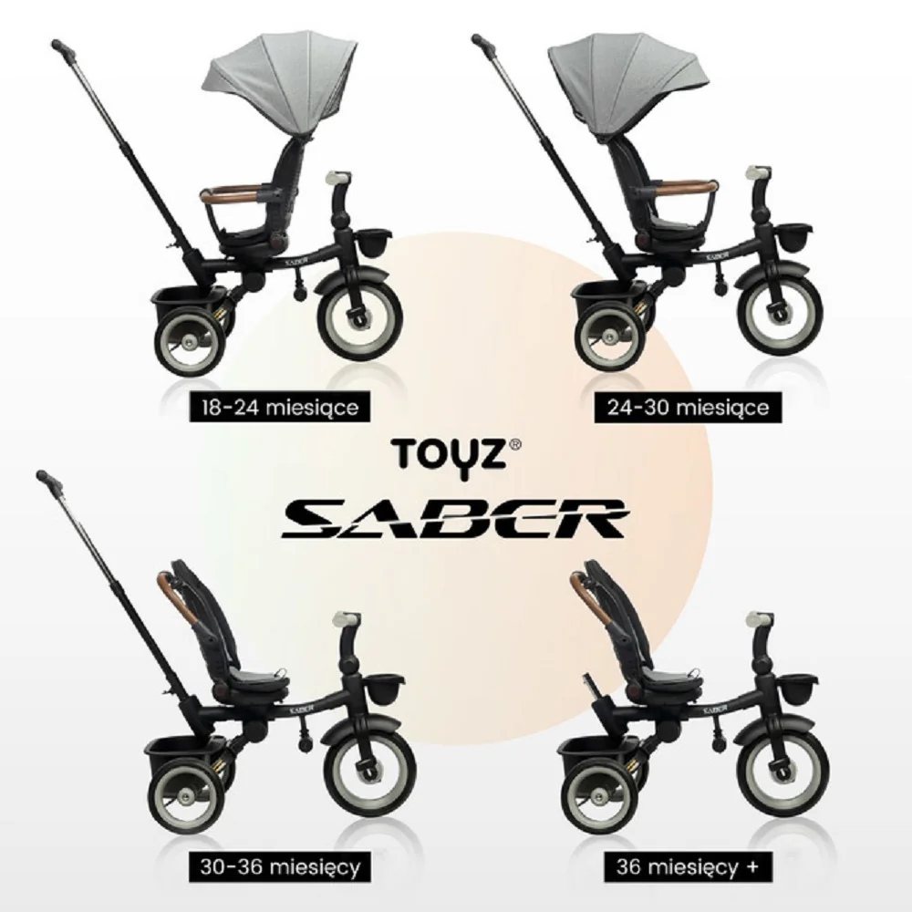 Toyz Multifunkční dětská tříkolka 2v1 SABER - šedá, černá