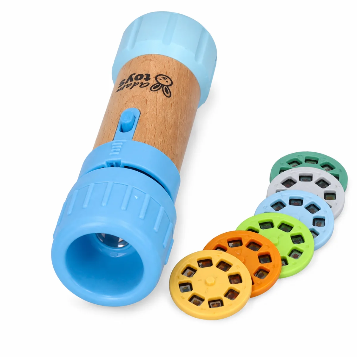 Adam Toys Dětská svítilna s projektorem – 48 obrázků, 6 disků, modrá, 3+
