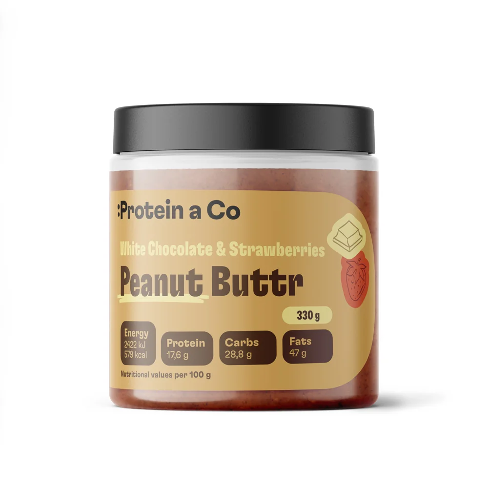 Protein&Co Arašídový krém s bílou čokoládou a jahodami 330 g