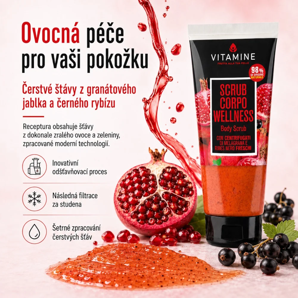 Vitamine Wellness Granátové jablko a rybíz tělový peeling 200 ml