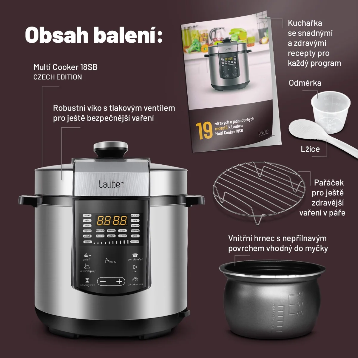 Lauben Multi Cooker 18SB Czech Edition multifunkční tlakový hrnec