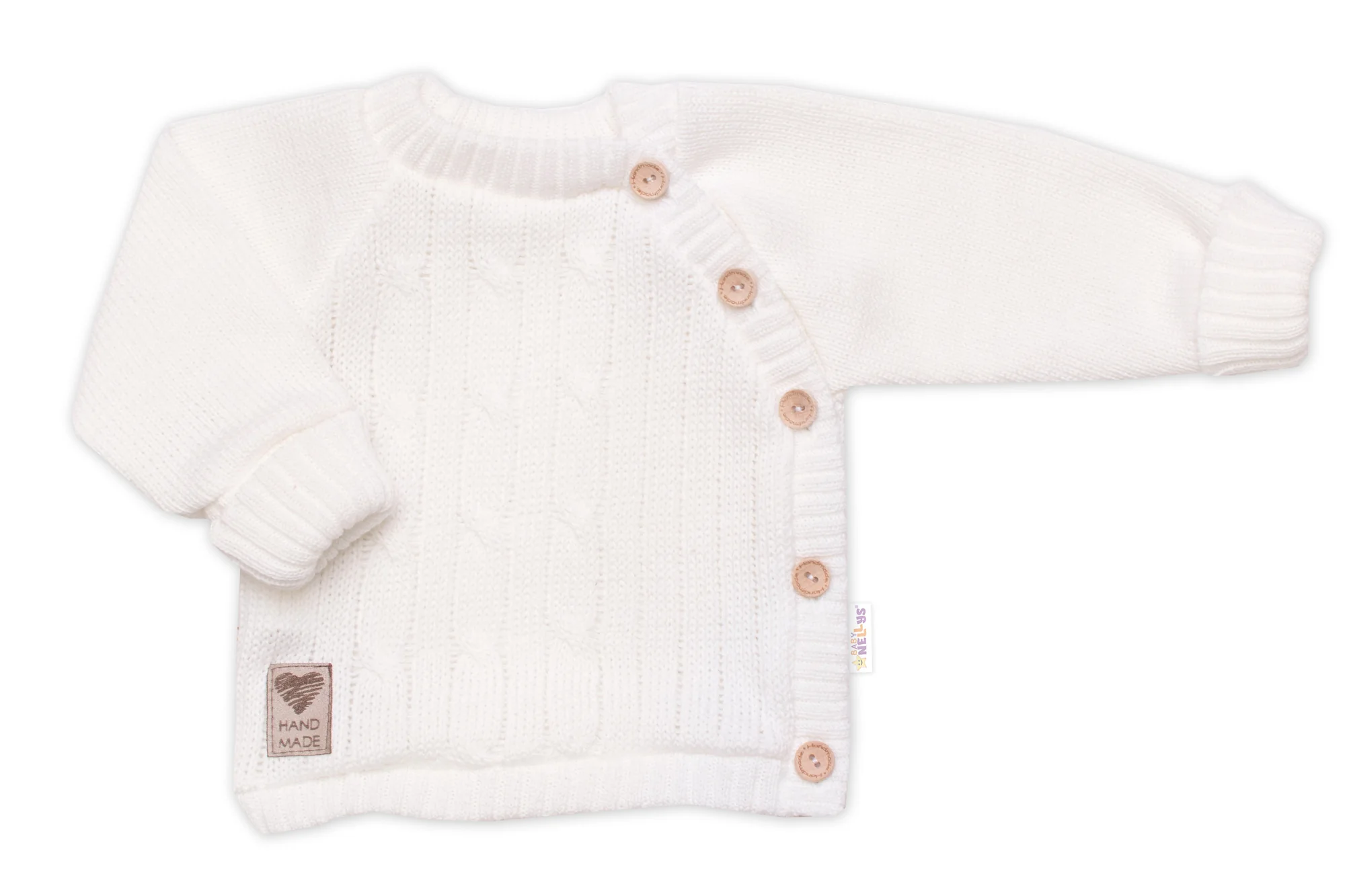 Baby Nellys Rostoucí pletený svetřík a kalhoty s kapsou Hand Made 2D,smetanový, vel. 68/74