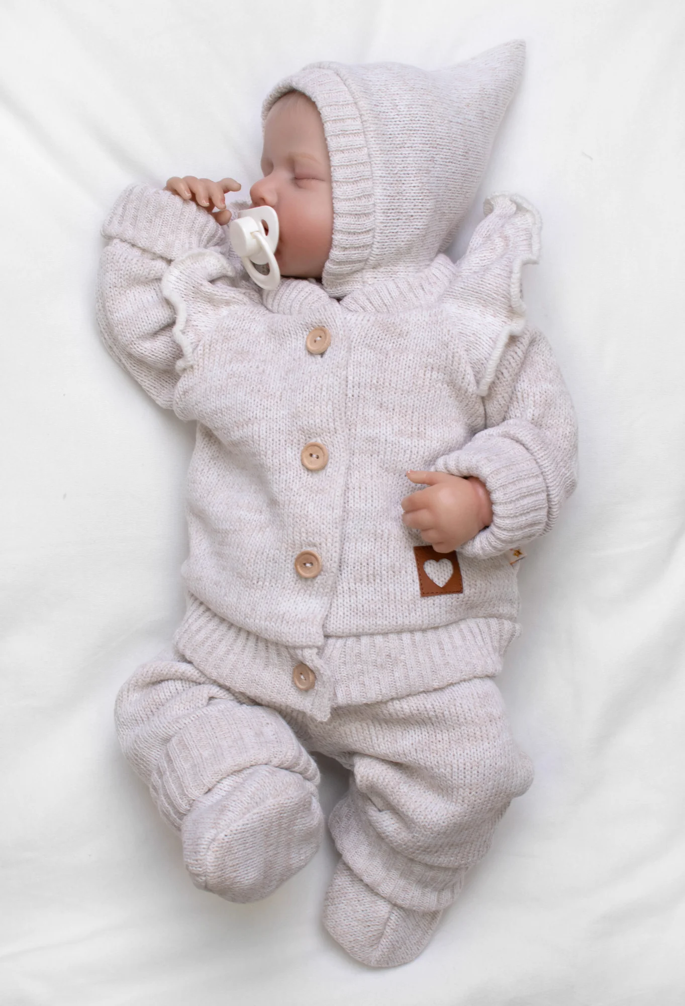 Baby Nellys Rostoucí pletená sada 4D Girl s volánkem Love, béžový melírek, vel. 68/74
