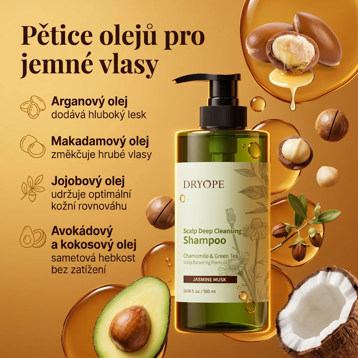 DRYOPE Jasmine Musk hloubkově čisticí šampon 500 ml